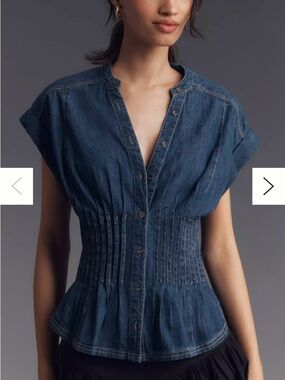 Pilcro The Linden Denim Pleated Waisted Short Sleeve Shirt Size Small